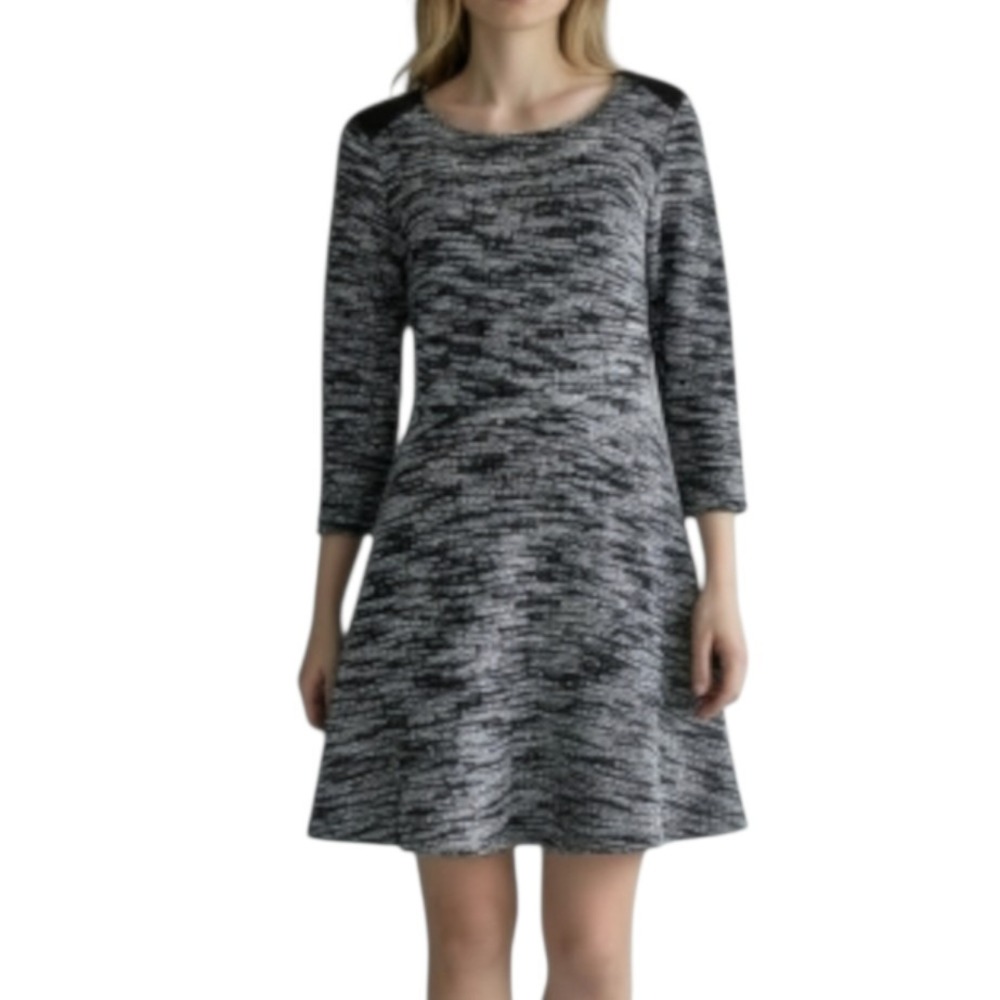 Old Navy Sweater Dress Womens Size L Large Black Knit Marled Fit Flare‎ Stretchy